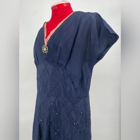 1950s Pickwick Fashions Navy Blue Fit & Flare Formal Short Sleeve Dress - Picture 7 of 15